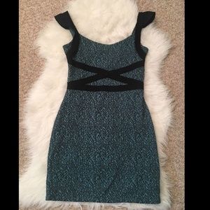 Free People Blue Black Sleeveless Fitted Dress